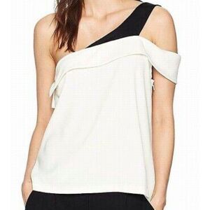 Ramy Brook Luca One Shoulder Off Shoulder Asymmetrical Top Ivory Black XS S